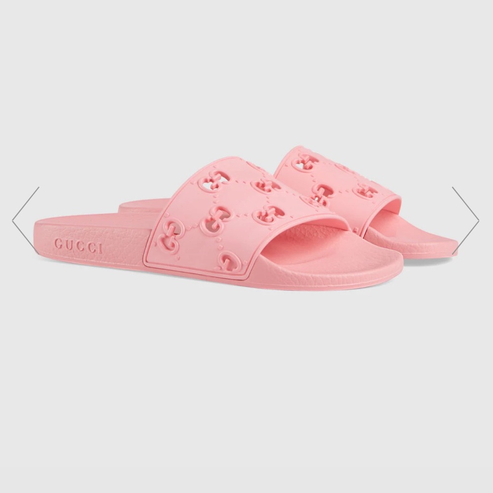Pink rubber Guccis slides